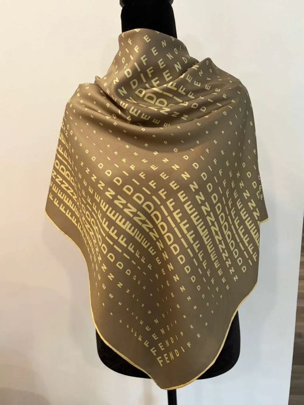 Fendi Silk Scarf Brown Beige Logo Print Hand Rolled Made in Italy